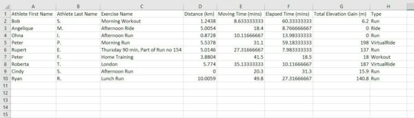 Strava Club Activity Exporter Premium Demo CSV