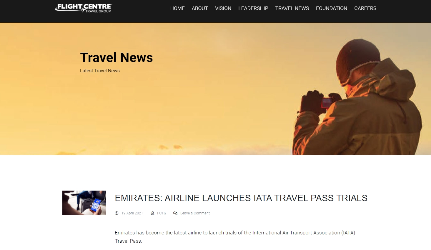 Flight Centre Travel Group Website